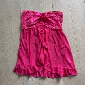 Strapless Lace Babydoll Nightie in Hot Pink